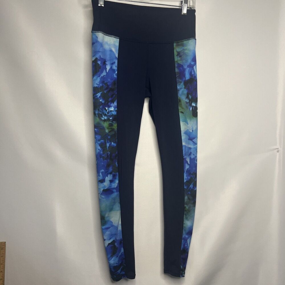 Athleta Leggings Sz Medium Bloom Chaturanga Blue Watercolor Floral Athletic Yoga